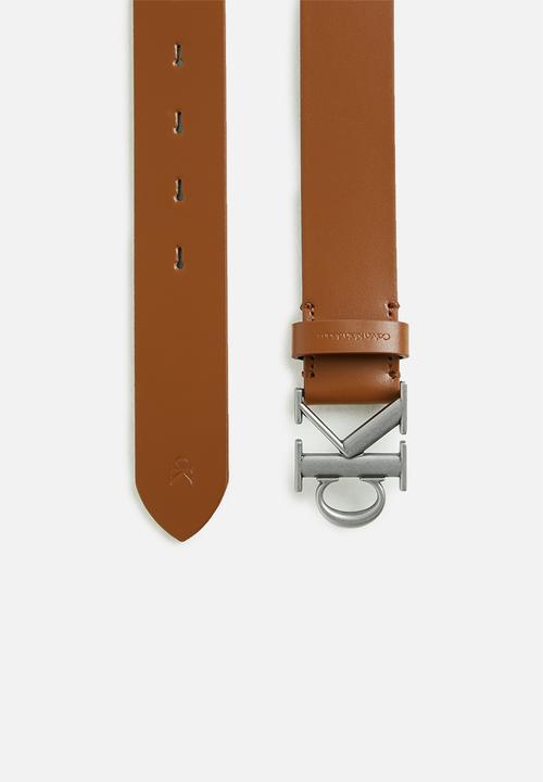 Calvin Klein - Square mono plaque belt 35mm - cognac