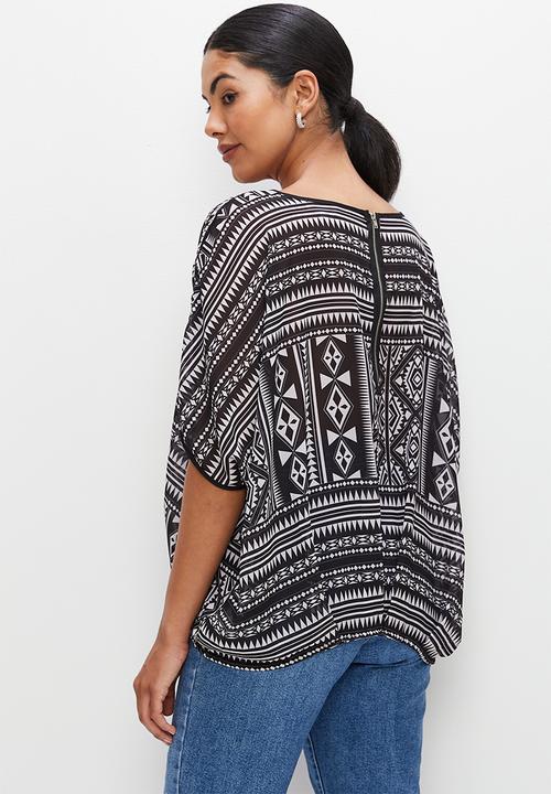 edit - Tribal print oversized shell - mono aztec