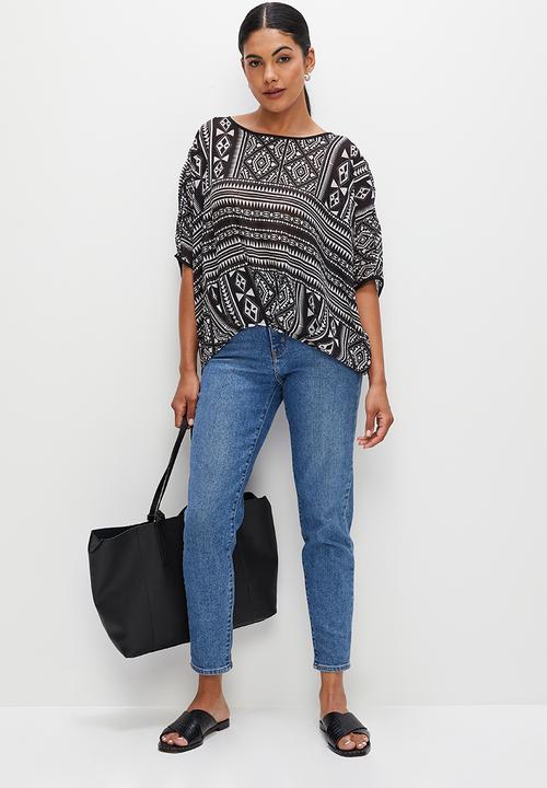 edit - Tribal print oversized shell - mono aztec