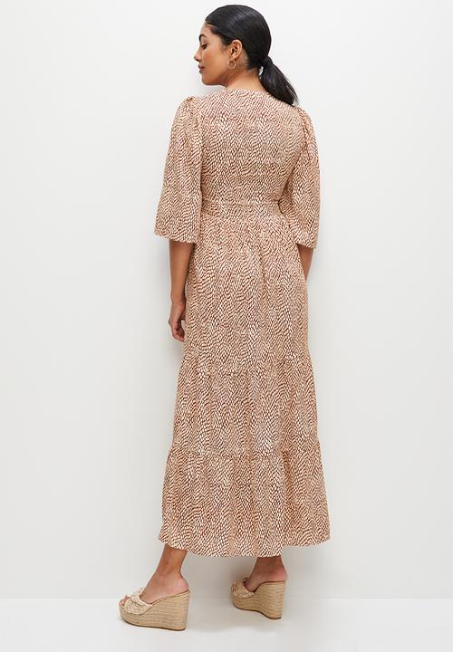 edit - Shirred bodice print mix maxi - rust minimal croc
