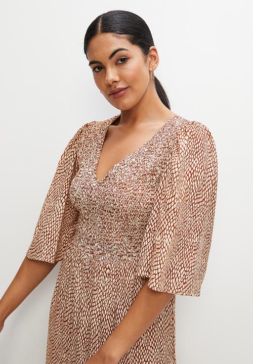 edit - Shirred bodice print mix maxi - rust minimal croc