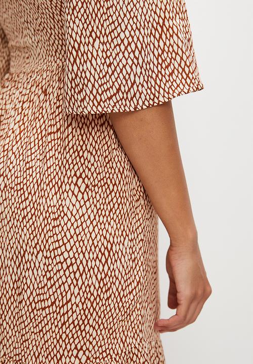 edit - Shirred bodice print mix maxi - rust minimal croc