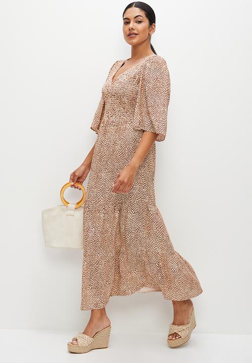 edit - Shirred bodice print mix maxi - rust minimal croc