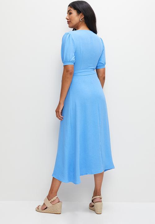 MILLA - Linen wrap dress - clear sky