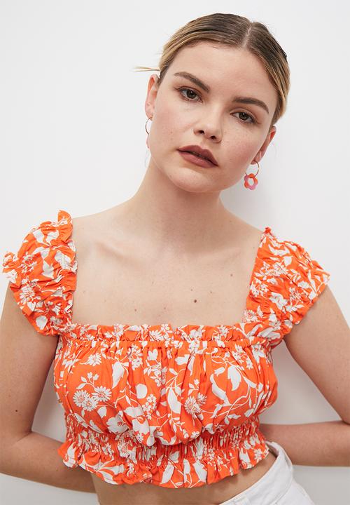 Blake - Co ord printed peasant top - orange floral