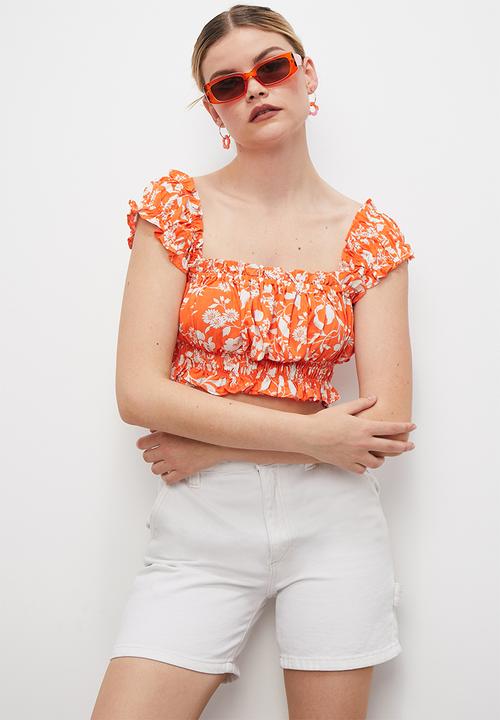 Blake - Co ord printed peasant top - orange floral