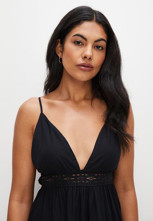 MILLA - Trim inset midi dress - black