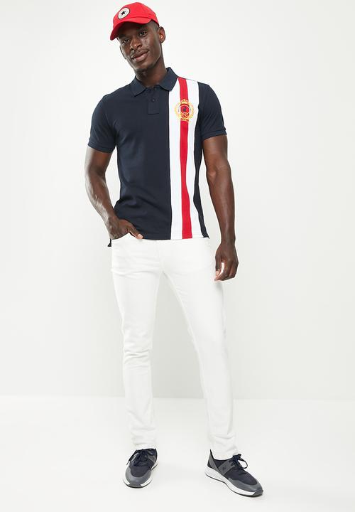 POLO - Men vertical stripe golfer - red