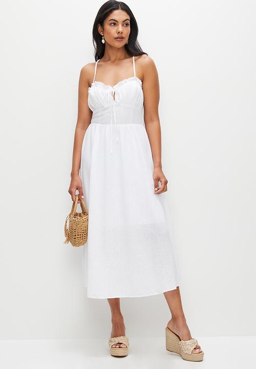 MILLA - Strappy corset detail midi dress - white