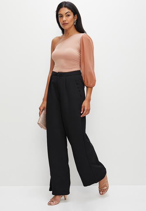 MILLA - Asymmetric chiffon sleeve bodysuit - coral