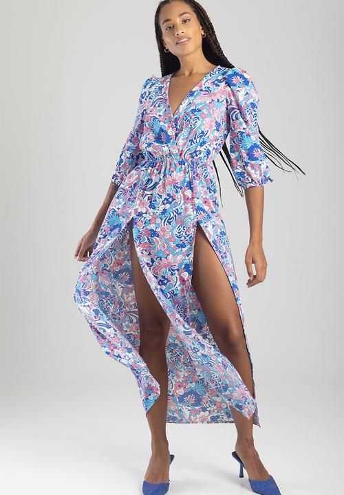 SISSY BOY - Your own reality: throw over dress with front slits - blue multi