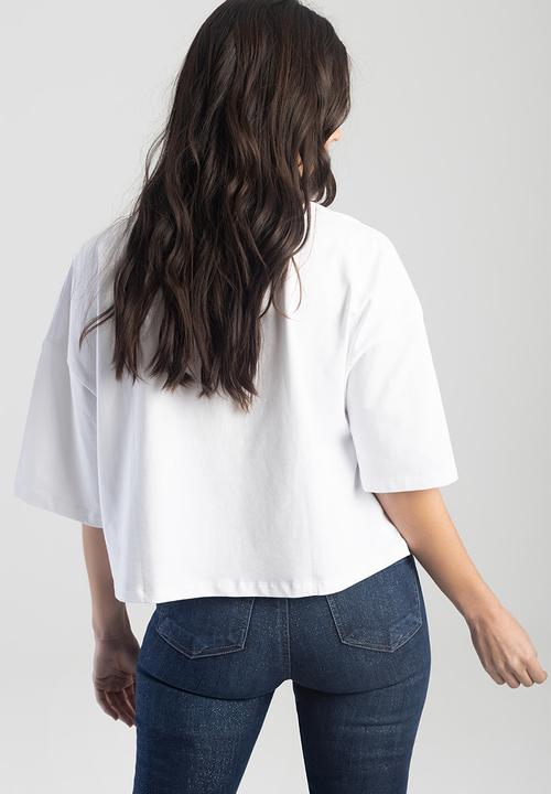 SISSY BOY - Double glam: boxy oversized bling logo top - white