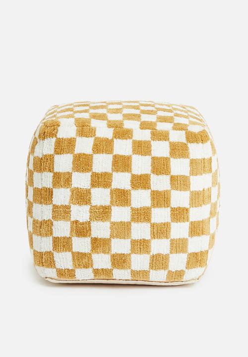 Checkered ottoman - natural