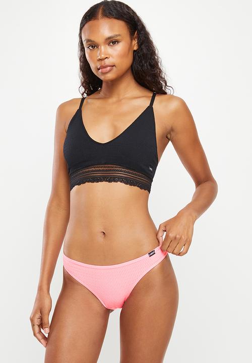 KANGOL - 2pk seamless bikini with geo lace back - waffle texture & pink
