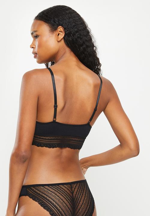 KANGOL - Single ribbed seamless plunge crop with geo lace underband & lurex lable - waffle texture