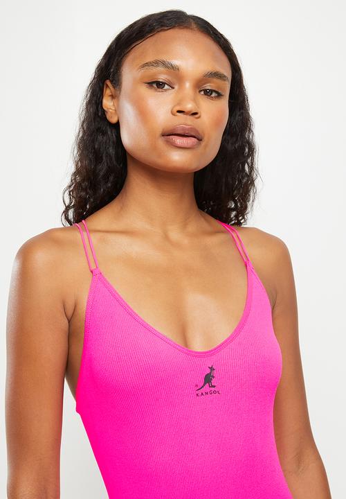 KANGOL - Single ribbed seamless low plunge bodysuit - neon pink