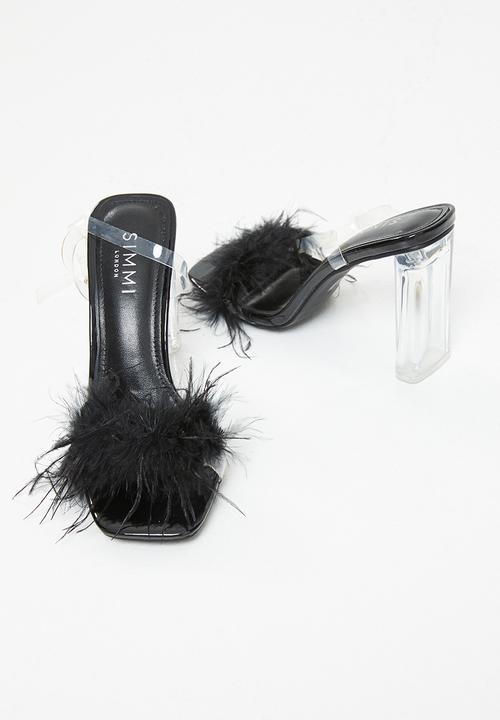 SIMMI London - Rez-2 fluffy clear block heel - black 