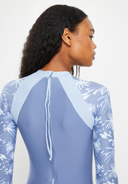 Lizzy - Chantria long sleeve swimsuit - blue abstract palm