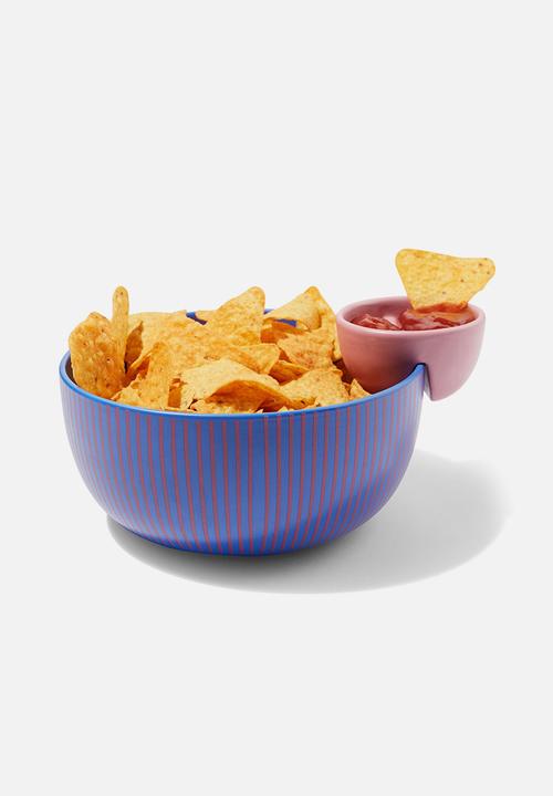 Typo - Double dip bowl - fuchsia dark blue stripe