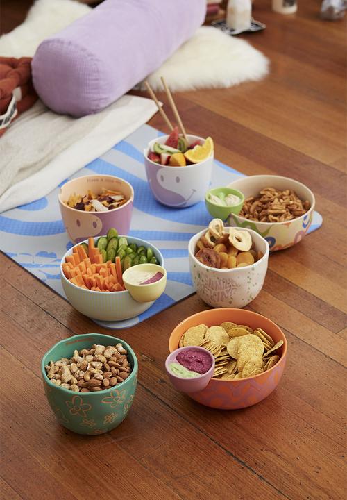Typo - Double dip bowl - butter yellow light blue stripe
