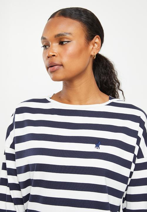 POLO - Jamie long sleeve drop shoulder stripe T-shirt - navy