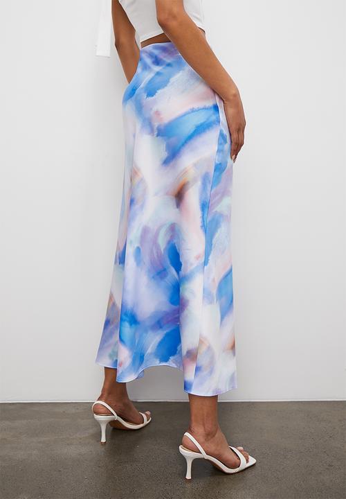 Superbalist - Long midi slip skirt - blues watercolour