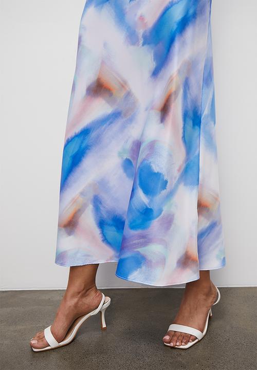 Superbalist - Long midi slip skirt - blues watercolour