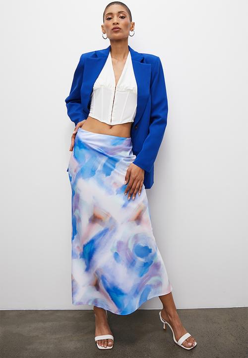 Superbalist - Long midi slip skirt - blues watercolour