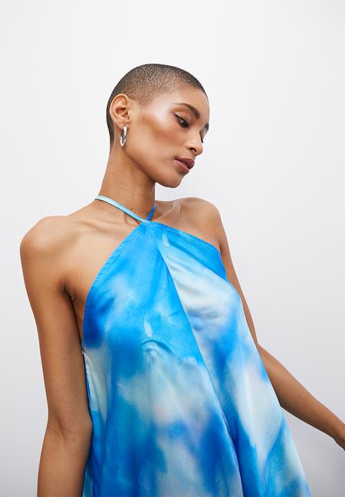 VELVET - Printed halter hanky trapeze dress - watercolour