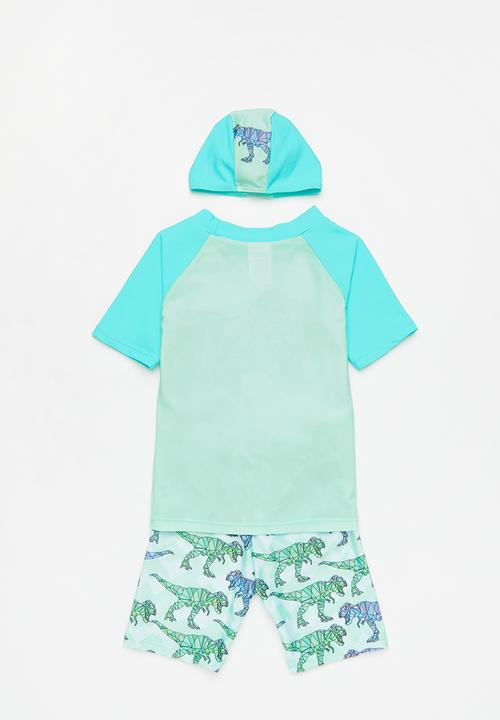 Rebel Republic - Boys dino swim set & hat set - blue