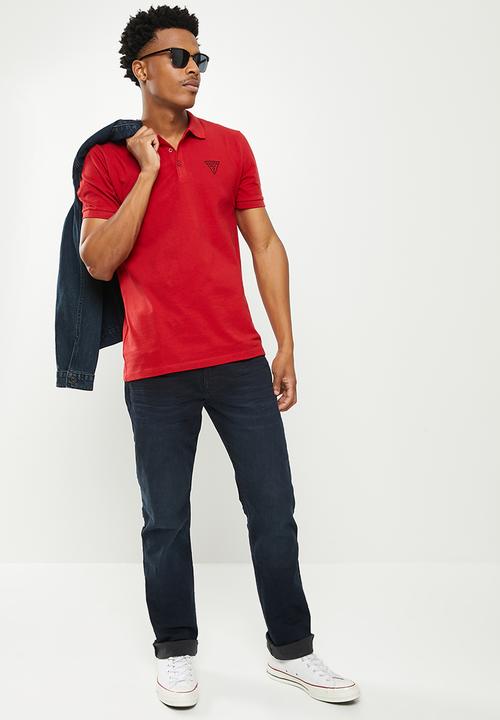 GUESS - Short sleeve guess classic golfer - chilli red