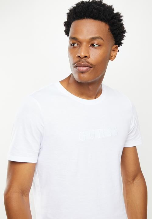 GUESS - Es short sleeve pima embroidery logo crew - pure white