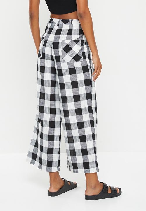 Me&B - Cropped linen checked jean -  black and milk check
