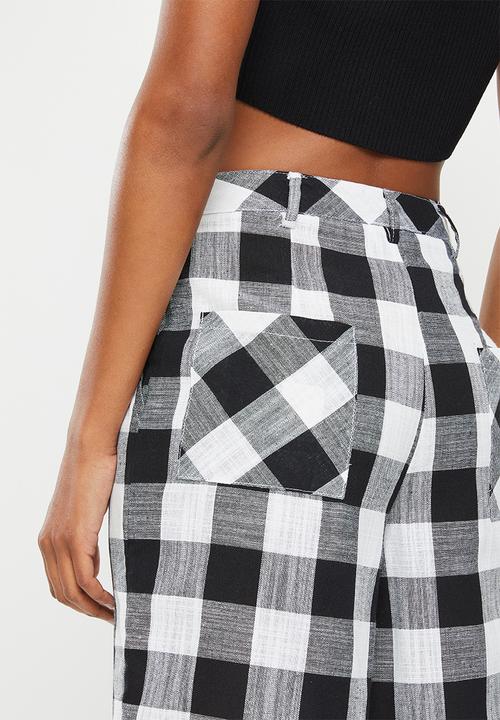 Me&B - Cropped linen checked jean -  black and milk check