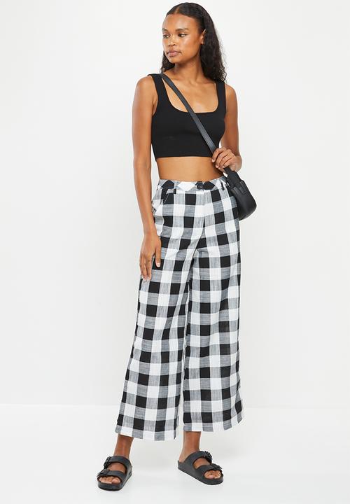 Me&B - Cropped linen checked jean -  black and milk check
