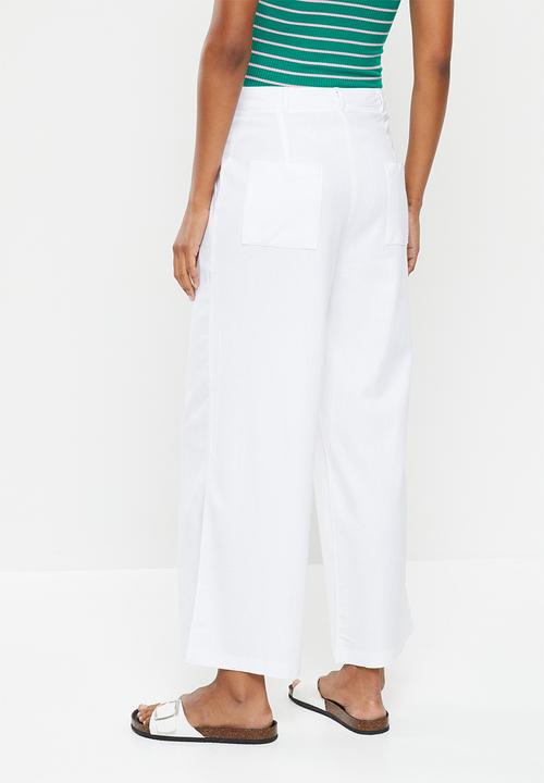 Me&B - Cropped linen checked pants  - white