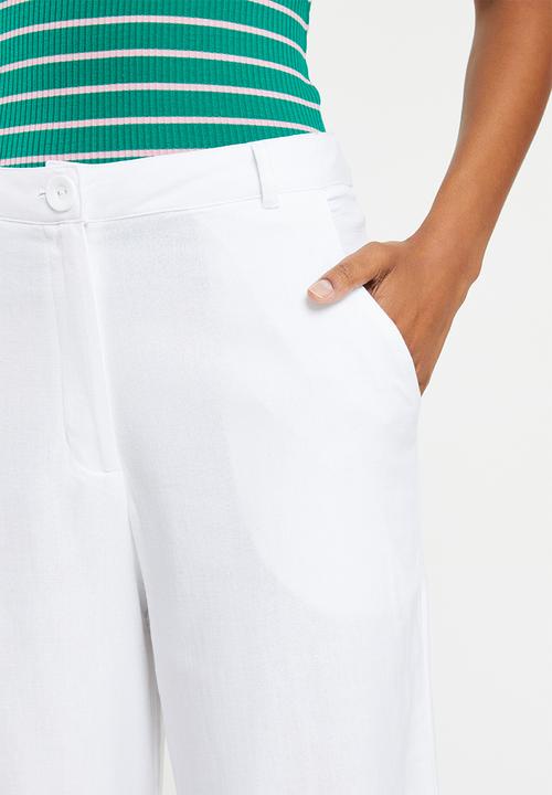 Me&B - Cropped linen checked pants  - white