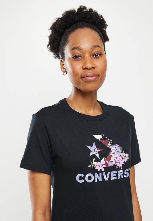 Converse - Star chevron abstract flowers tee - black