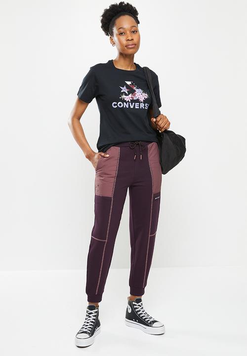 Converse - Star chevron abstract flowers tee - black