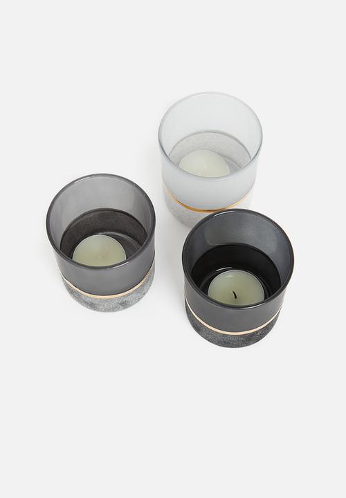 H&S - Velvet tealight holder set of 3 - grey 