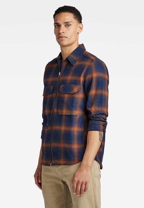 G-STAR - Check zip reg overshirt - sartho blue blur check 