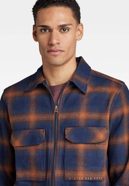 G-STAR - Check zip reg overshirt - sartho blue blur check 