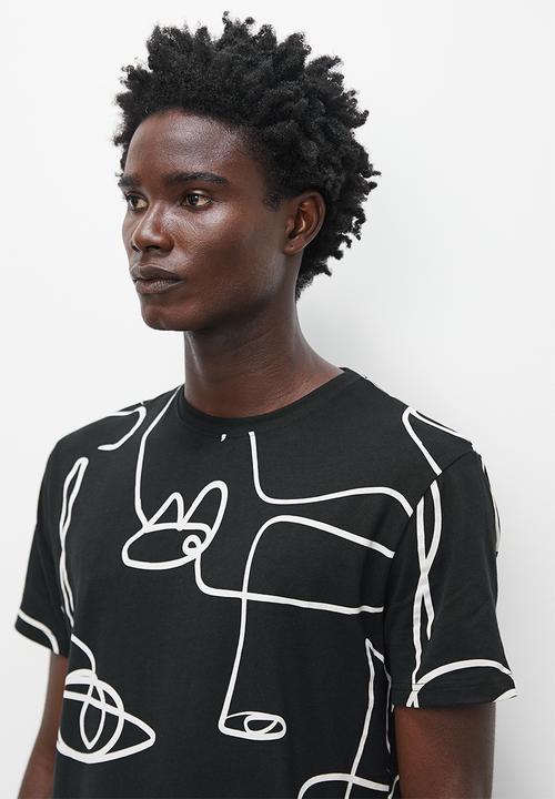 Superbalist - Aop abstract slim crew neck - black