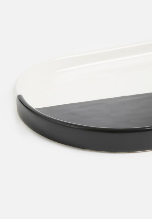 Urchin Art - Lyrica dipped platter- black & white