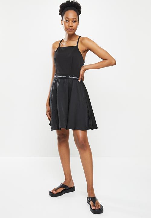Calvin Klein - Logo straps fabric mix dress - black