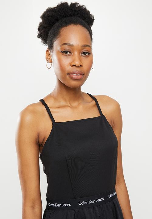 Calvin Klein - Logo straps fabric mix dress - black