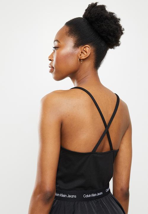 Calvin Klein - Logo straps fabric mix dress - black