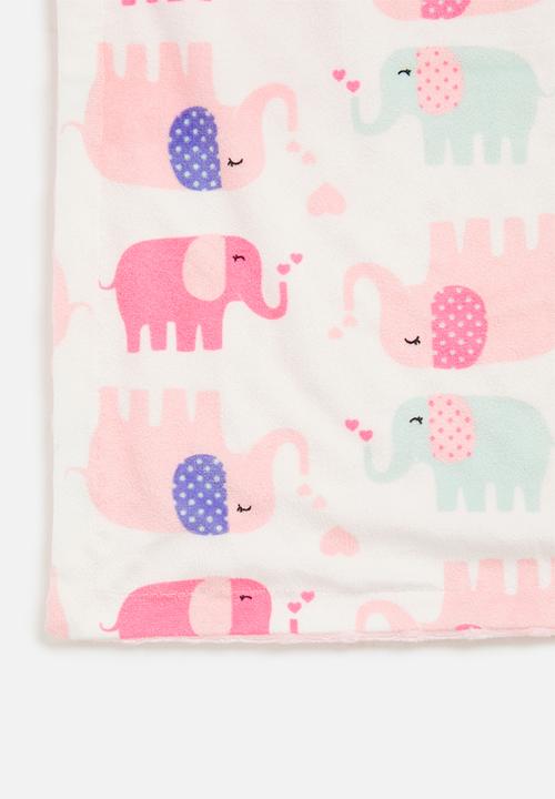 Pop Candy - Baby printed elephant blanket - pink & white