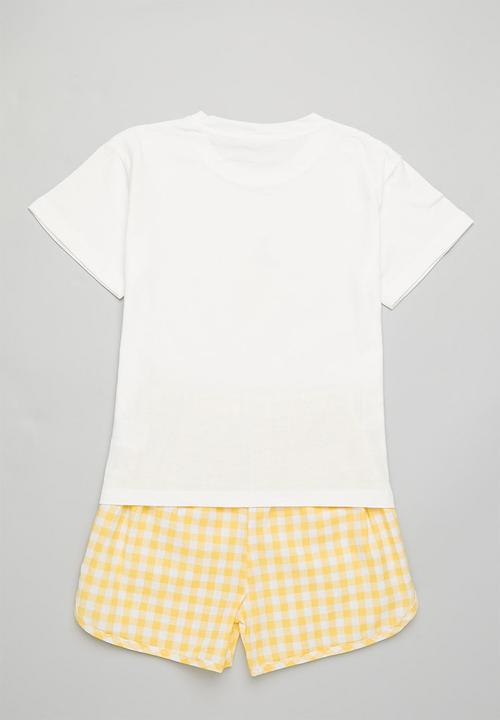 Pop Candy - Girls lemon tee & short set - white & yellow