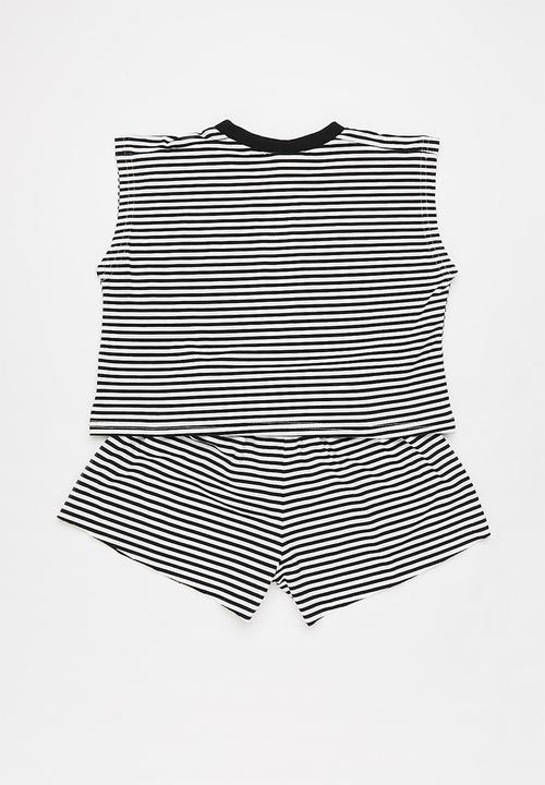 Pop Candy - Stripe tee & short set - black & white